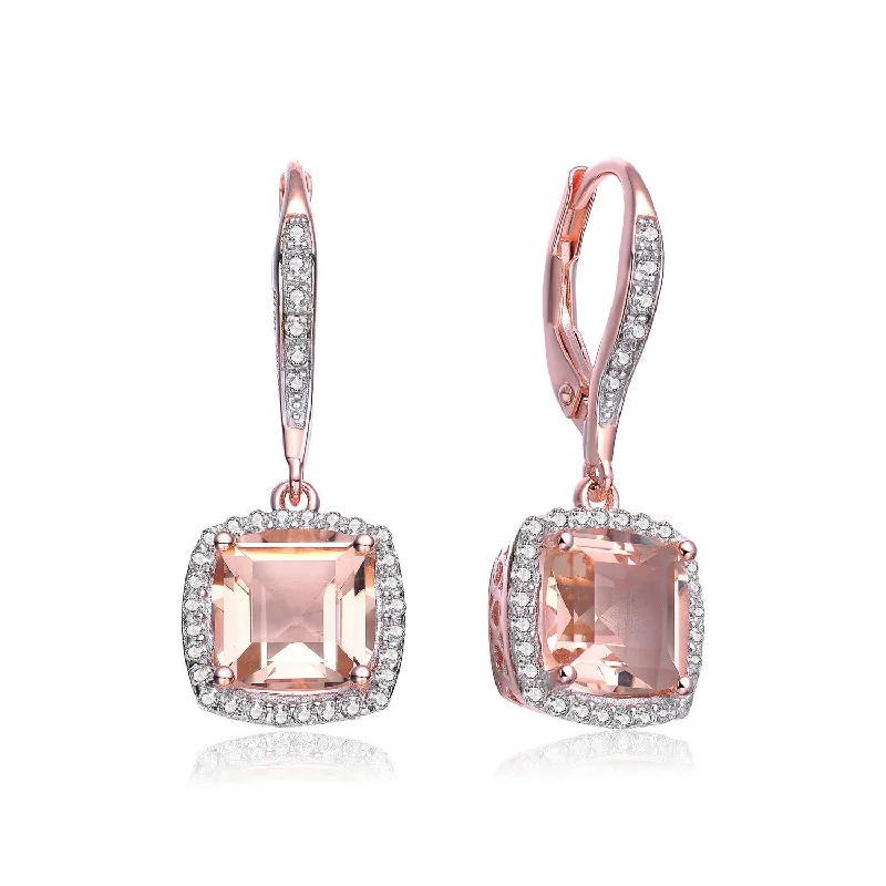 Polished copper drop earrings with warm vintage tones -Sterling Silver Rose Gold Plated Morganite Cubic Zirconia Drop Earrings