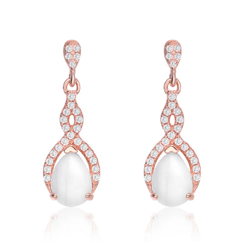 Hand-carved drop earrings featuring unique stone dangles -Sterling Silver Rose Gold Plated Halite Drop Earrings