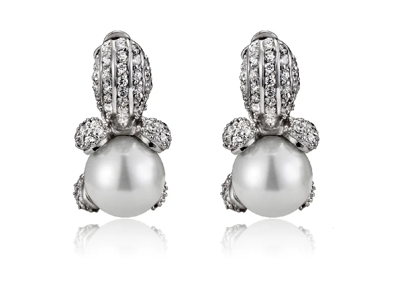 Affordable silver drop earrings perfect for daily wear -Sterling Silver Cubic Zirconia & Pearl Pear Drop Earrings