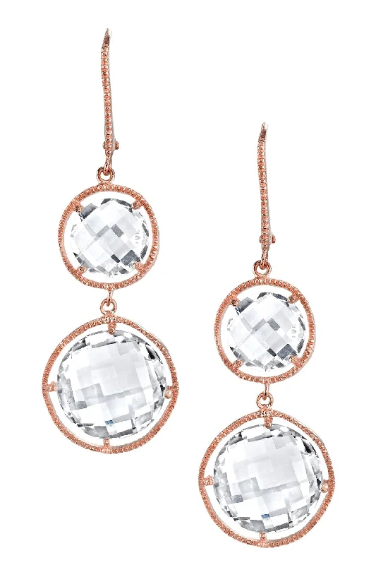 Sparkling zircon drop earrings mimicking diamond brilliance -Sterling Silver Double Round Clear Quartz Drop Earrings