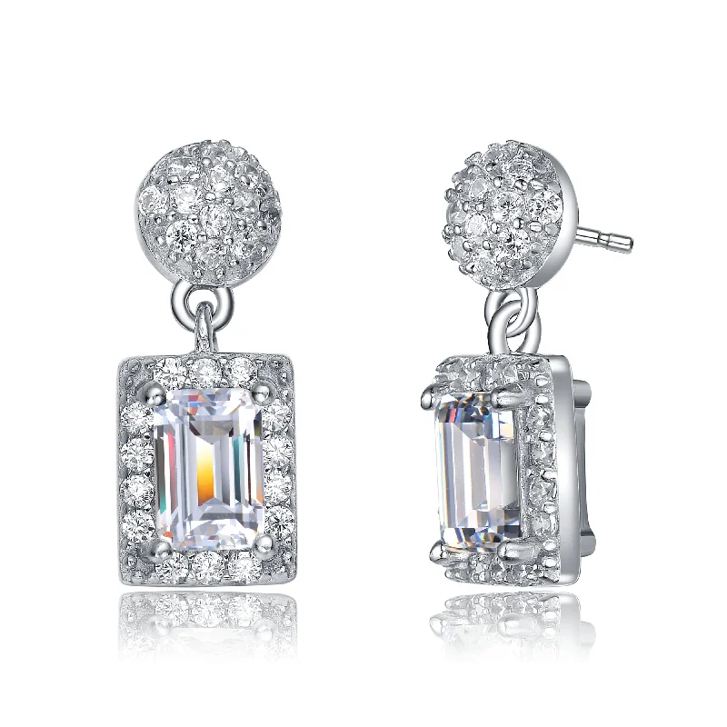 Classic pearl drop earrings for timeless dangling beauty -Sterling Silver Emerald Cut Cubic Zirconia Drop Earrings