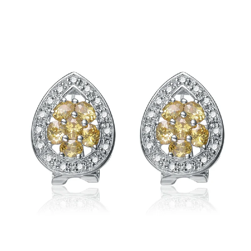 Classic hoop drop earrings combining dangles with circles -Sterling Silver Yellow Cubuic Zirconia Teardrop Earrings