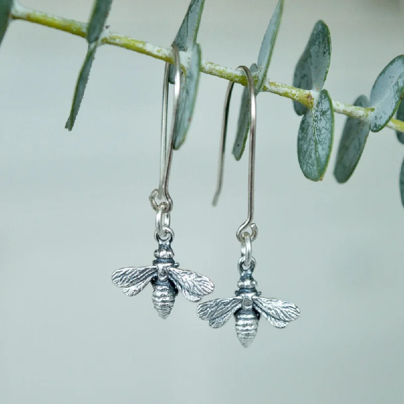 Intricate pave drop earrings glittering with tiny gems -Tiny Bee Drop Earrings