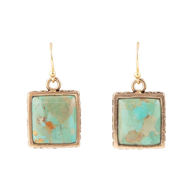 Radiant quartz drop earrings amplifying light and style -Squared Up Blue Turquoise Golden Drop Earrings