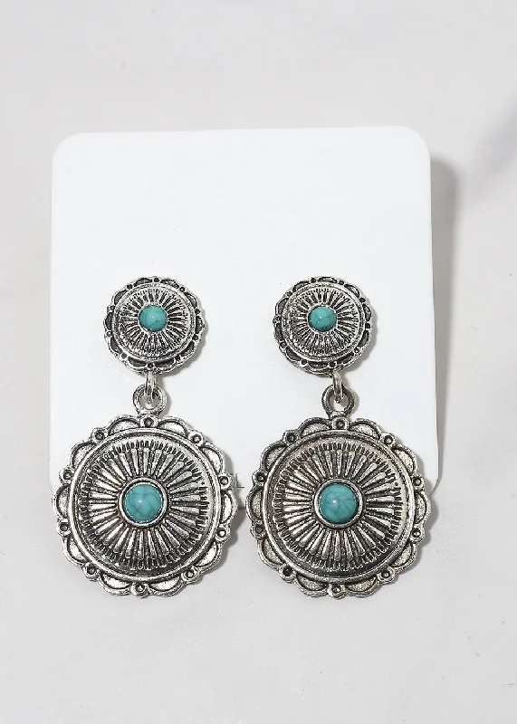 Sunny coral drop earrings for vibrant tropical flair -Turquoise Circle Drop Earrings