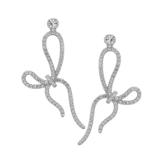 Intricate filigree drop earrings showcasing delicate metalwork -Victoria Townsend Sterling Silver Lab White Sapphire Bow Drop Earrings