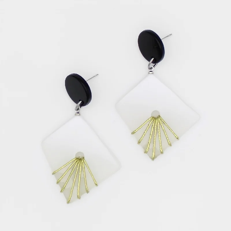 Rich obsidian drop earrings for dark bold statements -White and Gold Thalia Drop Earrings