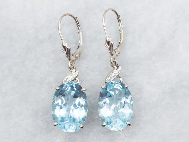 Ethereal moonstone drop earrings with mystical lunar glow -White Gold Blue Topaz and Diamond Drop Earrings