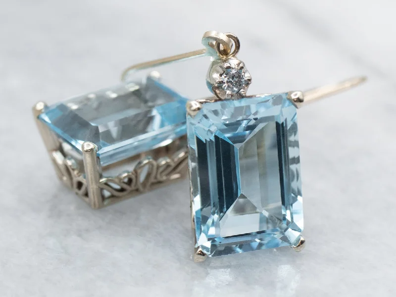 Shimmering herkimer drop earrings mimicking diamond clarity -Pretty Blue Topaz and Diamond Drop Earrings