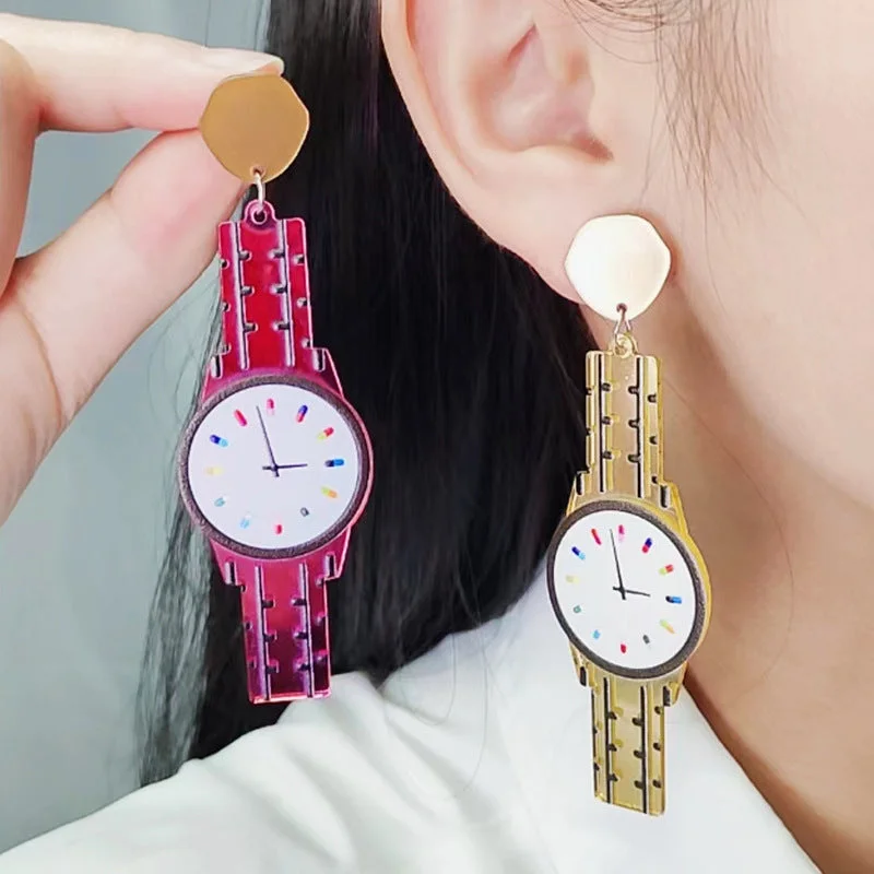 Fashionable men's watches with futuristic designs and high-tech functionalities for modern trends -Wholesale Vintage Watch Acrylic Earrings