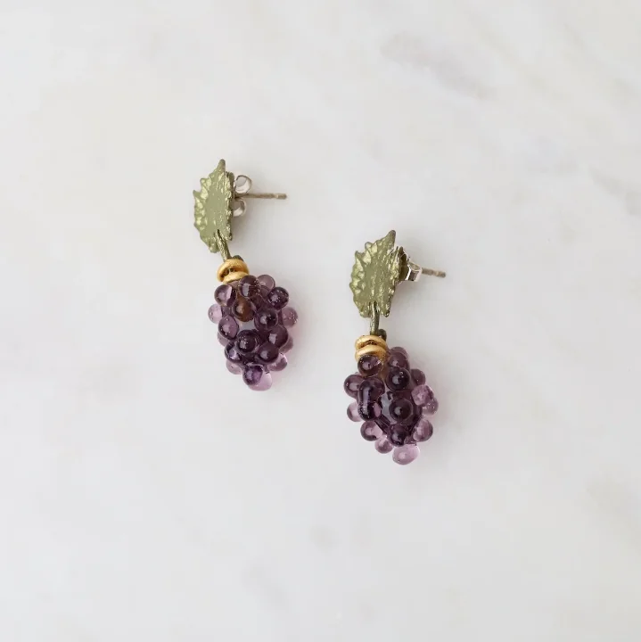 Sustainable wood drop earrings for eco-friendly fashion -Wild Grape Vine Stud Drop Earrings