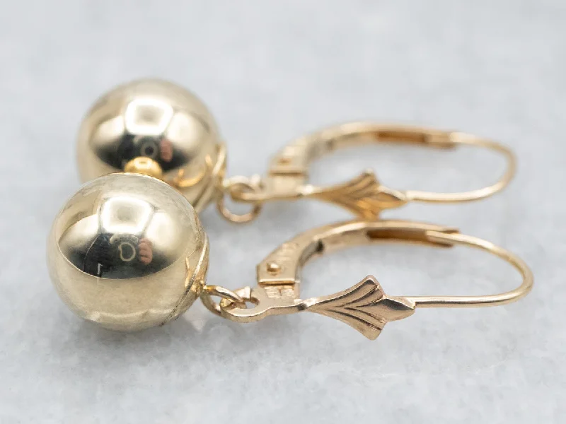 Romantic rose drop earrings shaped like blooming flowers -Plain Yellow Gold Ball Drop Earrings