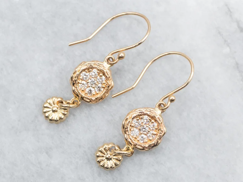 Sunny topaz drop earrings for crisp clear sparkle -Floral Diamond Cluster Drop Earrings