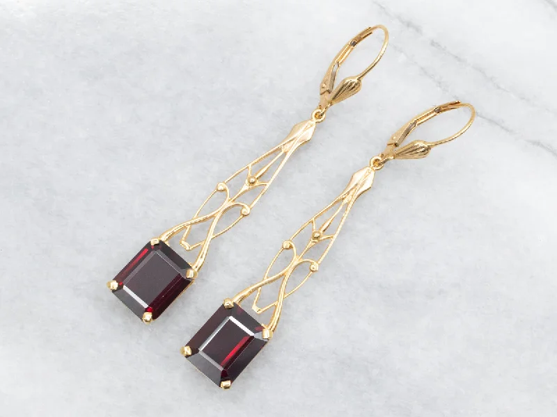 Dazzling emerald drop earrings swaying with green sparkle -Garnet Bar Drop Earrings