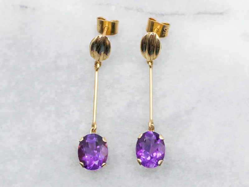 Vintage-inspired drop earrings with engraved floral details -Amethyst Drop Earrings