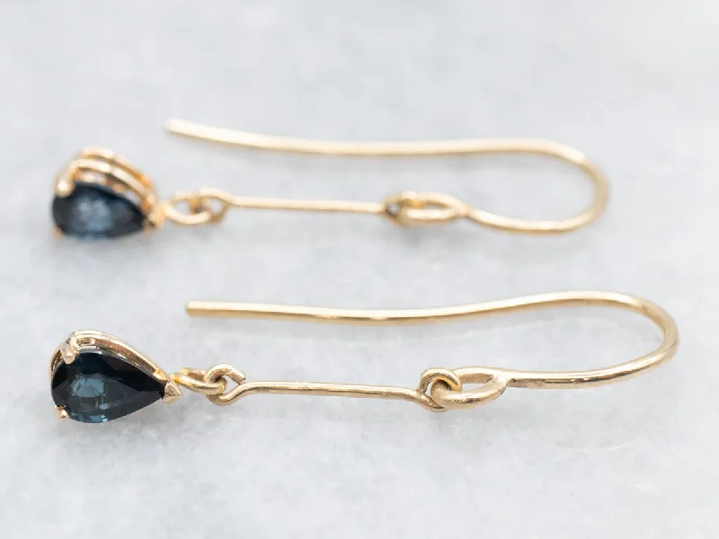 Boho turquoise drop earrings featuring natural stone accents -Gold Bar Sapphire Drop Earrings