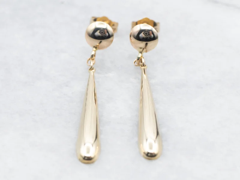 Affordable silver drop earrings perfect for daily wear -Yellow Gold Teardrop Shaped Drop Earrings with Round Stud