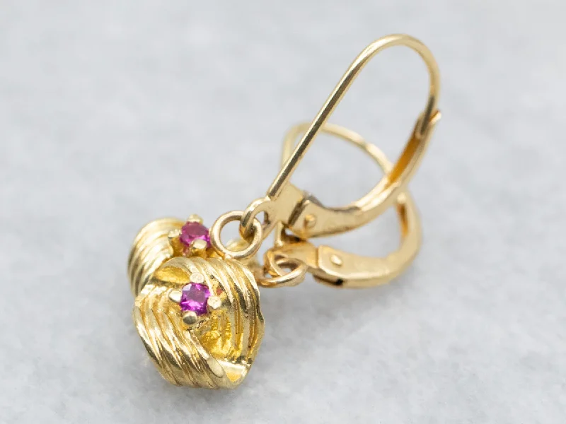 Durable steel drop earrings for tough everyday shine -Gold Ruby Twist Drop Earrings