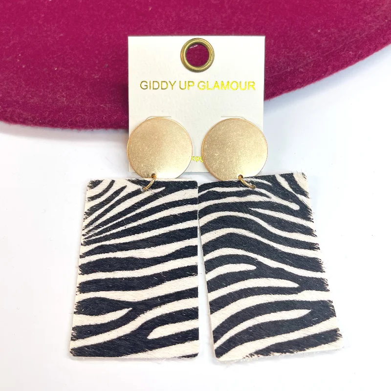 Hand-forged drop earrings showcasing raw metal beauty -Where the Wild Things Are Zebra Print Rectangle Drop Earrings in White Print