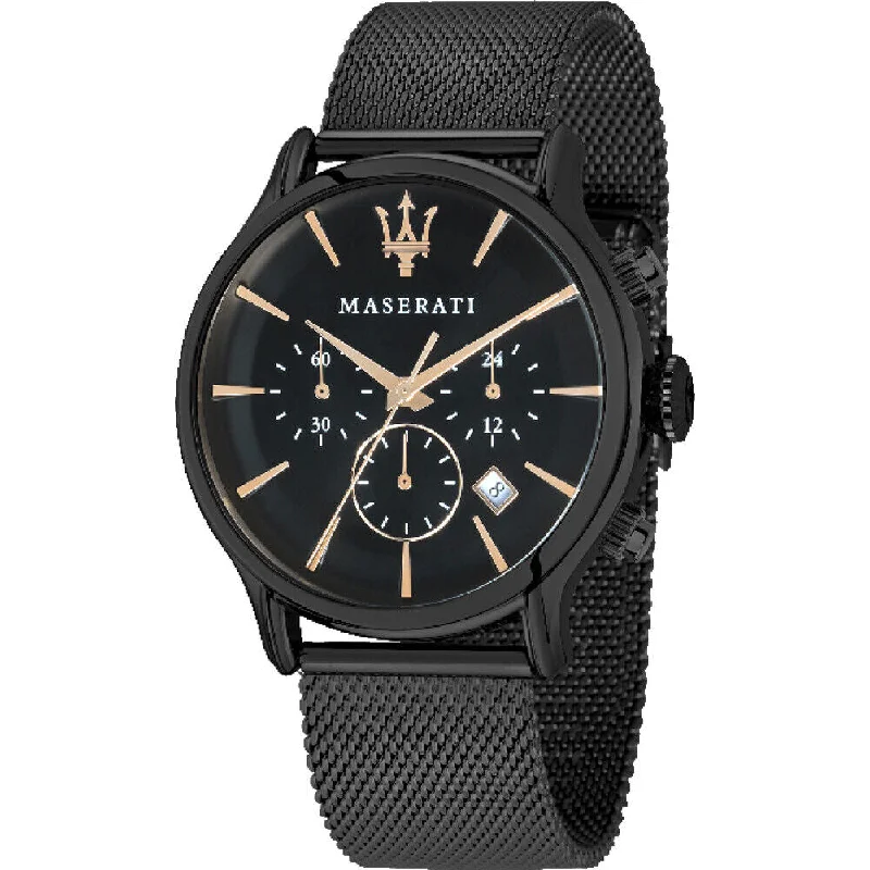 Men's watches with leather straps and chronograph dials for a sporty yet elegant appearance -Maserati Epoca Black Steel Case with Milanese Strap Men'S Watch. R8873618006