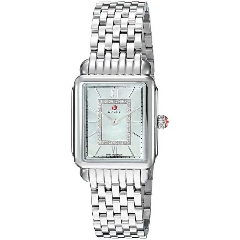 Stylish men's watches with leather bands for a classic and sophisticated look -Women'S Deco II Mid Silver Diamond 26Mm Watch MWW06I000026