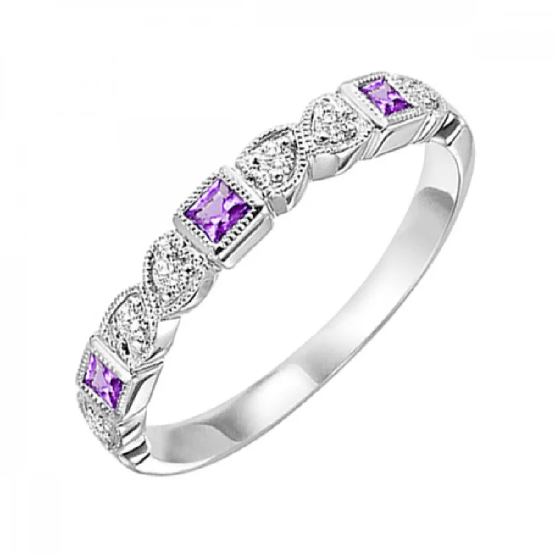 10KT Stackable Princess Cut Gemstone Ring- Synthetic Alexandrite (June)