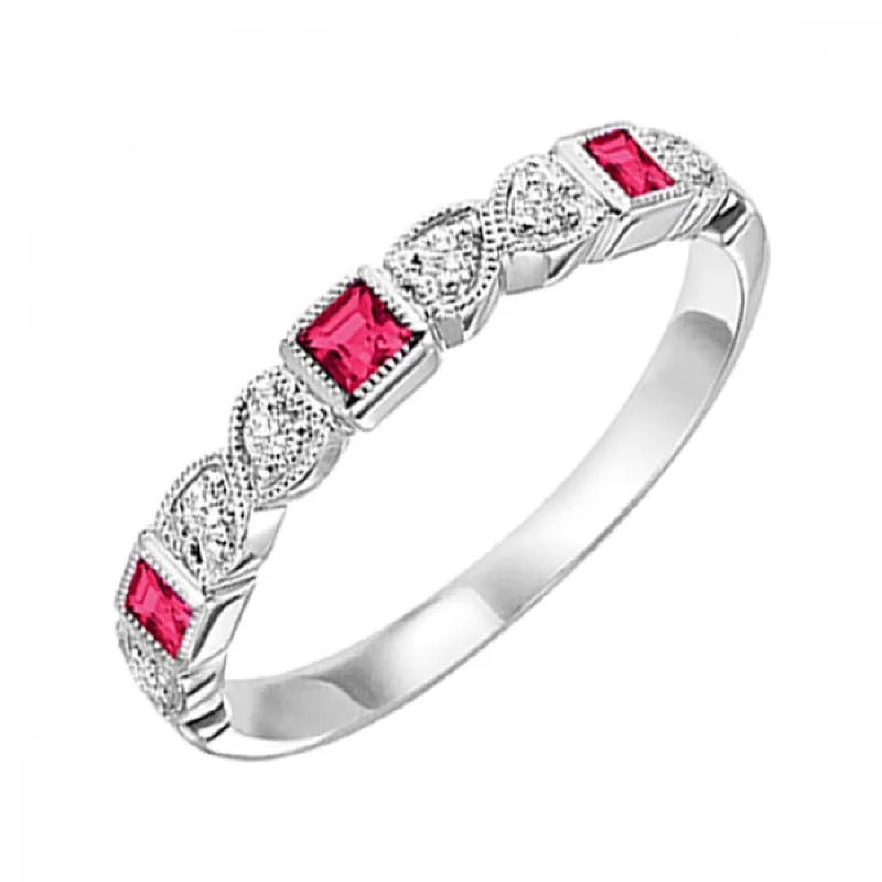 10KT Stackable Princess Cut Gemstone Ring- Ruby (July)