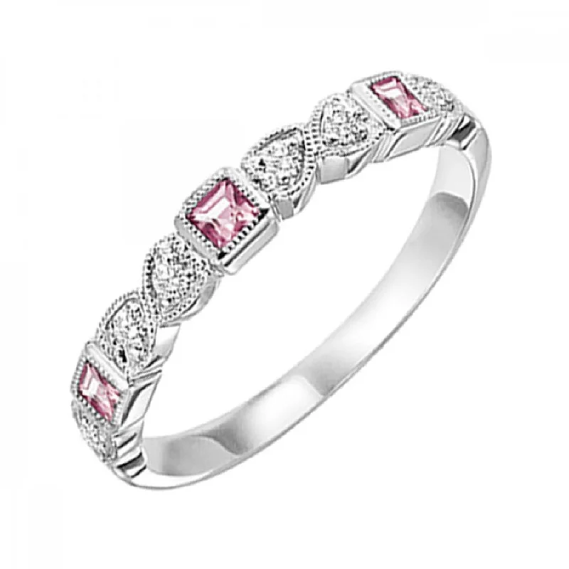 10KT Stackable Princess Cut Gemstone Ring- Pink Tourmaline (October)