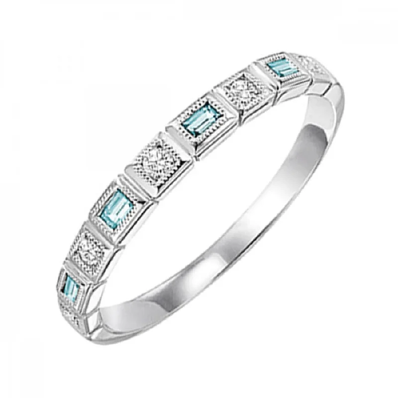 10KT Gold Baguette Stackable Ring- Blue Topaz ( December)