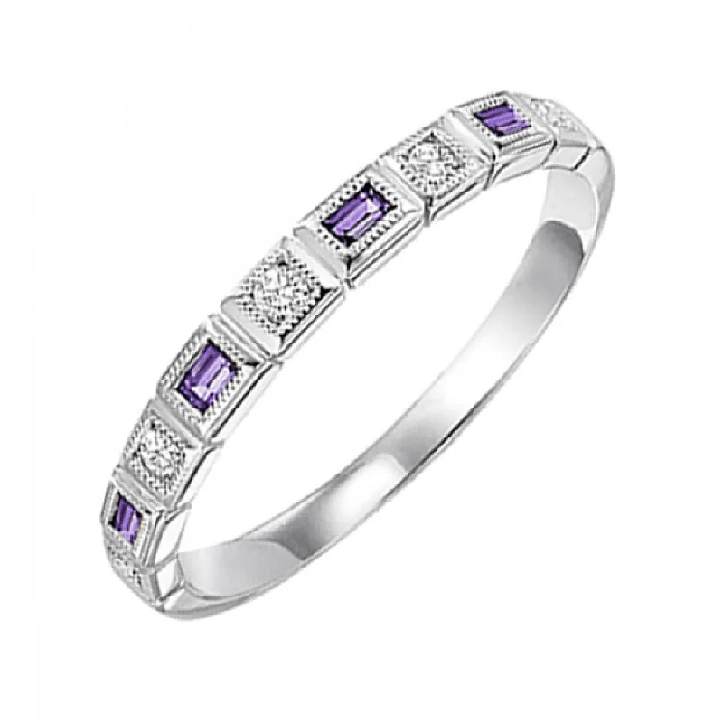 10KT Gold Baguette Stackable Ring- Amethyst (February)