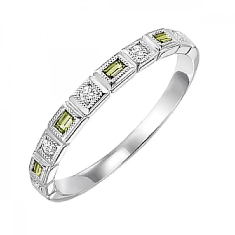 10KT Gold Baguette Stackable Ring- Peridot (August)