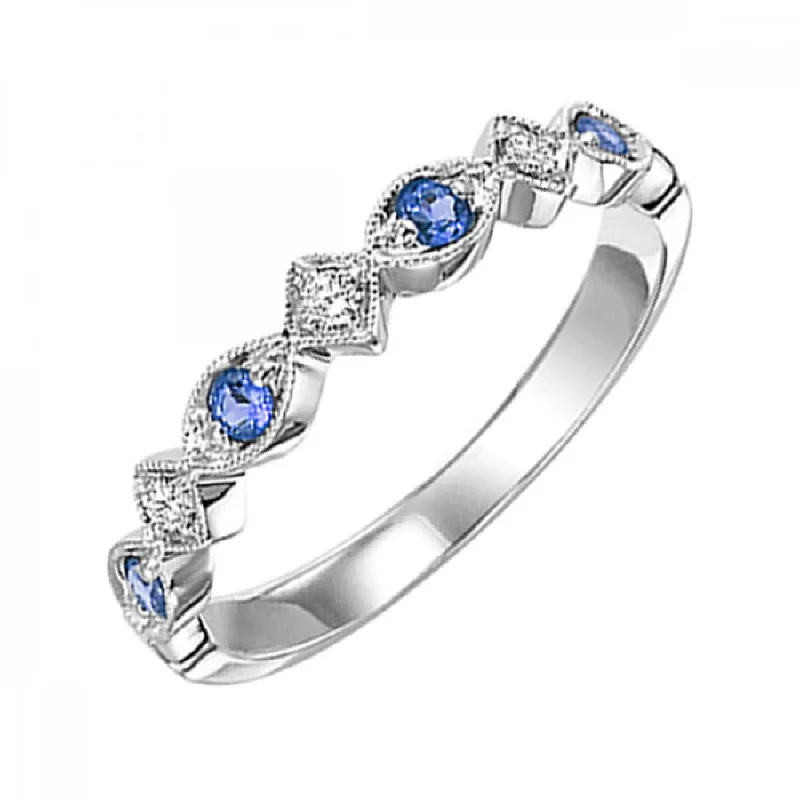 10KT White Gold Gemstone Stackable Rings- Sapphire- September