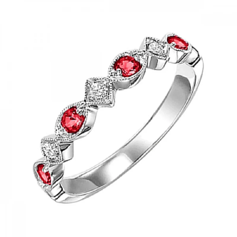 10KT White Gold Gemstone Stackable Rings-Ruby-July