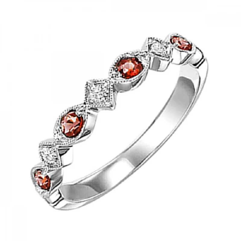 10KT White Gold Gemstone Stackable Rings- Garnet- January