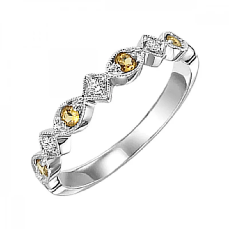 10KT White Gold Gemstone Stackable Rings-Citrine-November