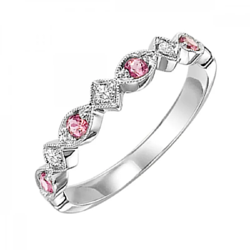 10KT White Gold Gemstone Stackable Rings- Pink Tourmaline- October