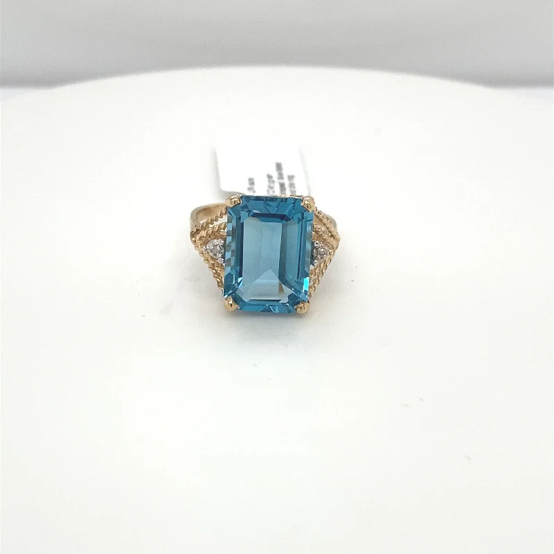 Radiant diamond gemstone rings for dazzling proposals -10KT Yellow Gold Blue Topaz and Diamond Ring