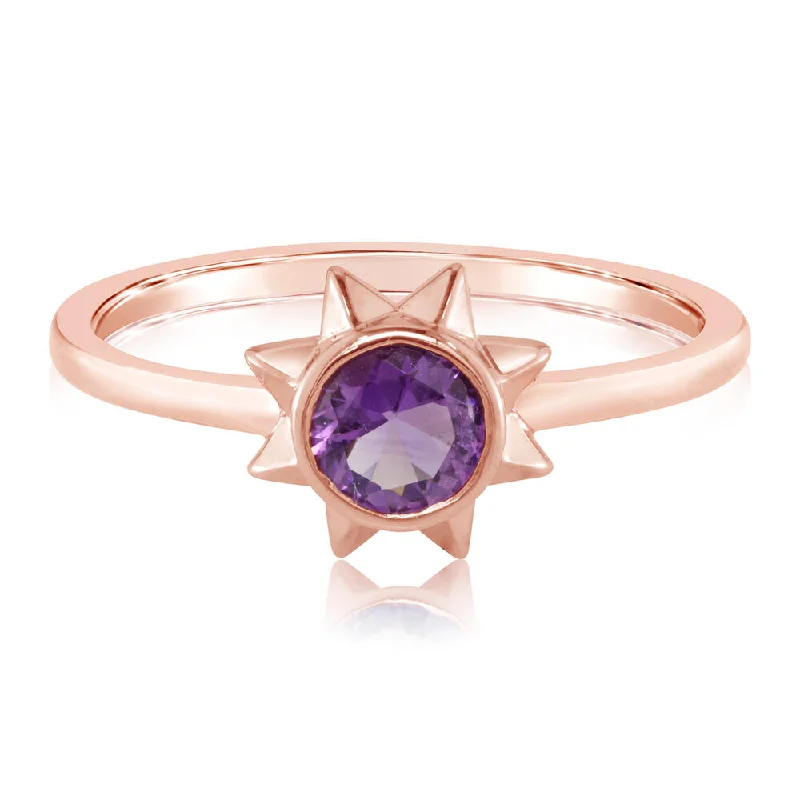 Peaceful sapphire gemstone rings with blue depth -14K Rose Gold Amethyst Sun Ring