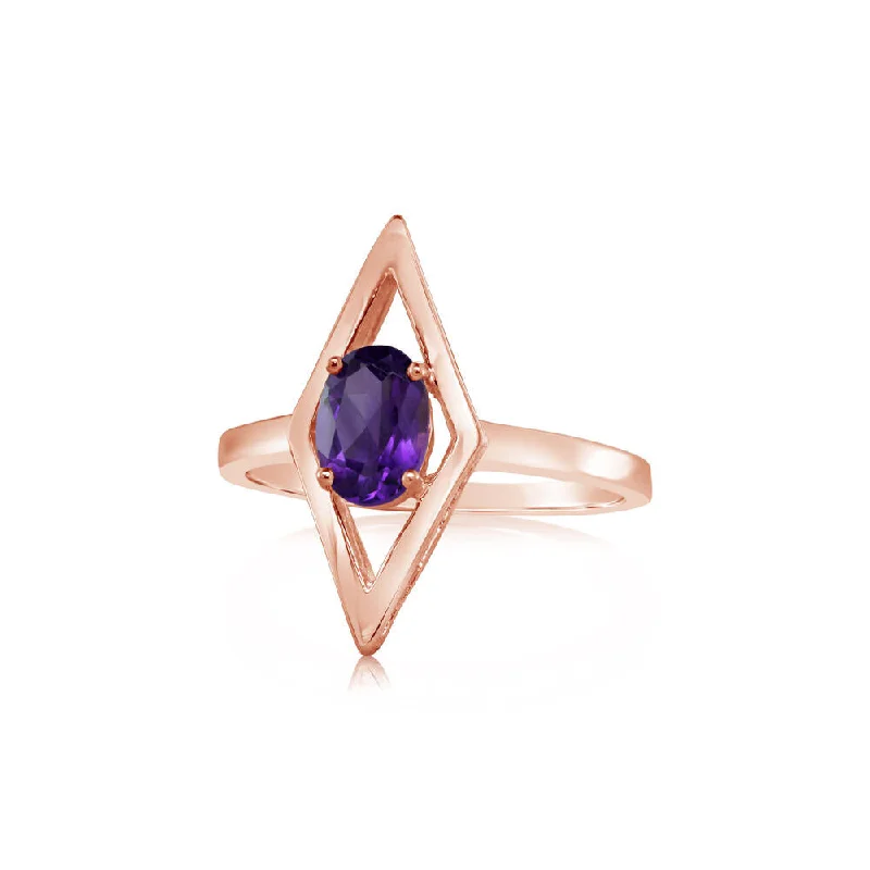 Tranquil aquamarine gemstone rings evoking gentle waves -14K Rose Gold Amethyst Ring