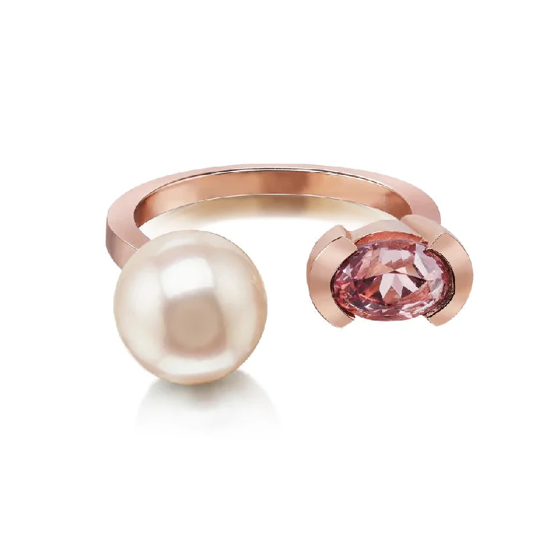 Classic pearl gemstone rings for timeless white elegance -14K Rose Gold Cultured Pearl/Lotus Garnet Ring