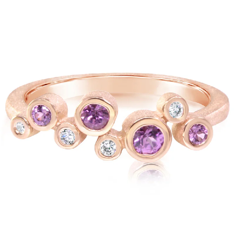 Lavish emerald gemstone rings for extravagant style -14K Rose Gold Purple Garnet/Diamond Ring with Sandblast Finish