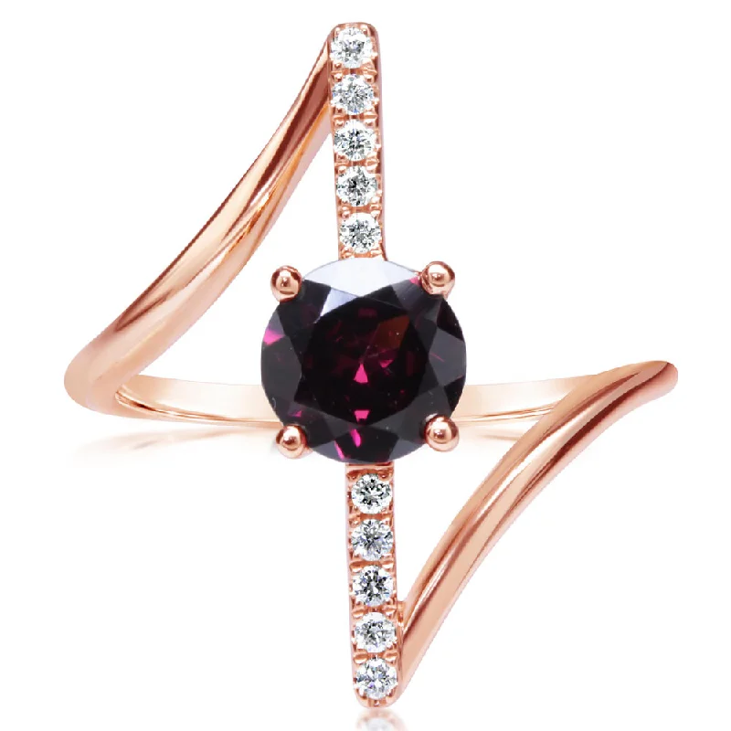 Serene sapphire gemstone rings for blue calm -14K Rose Gold Rhodolite Garnet/Diamond Ring