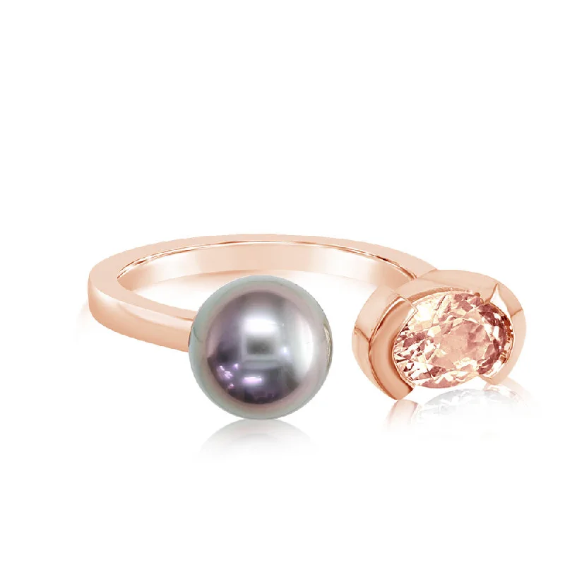 Crisp topaz gemstone rings offering icy modern shine -14K Rose Gold Tahitian Pearl/Lotus Garnet Ring