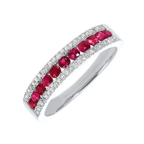 Gleaming opal gemstone rings with radiant reflections -14k Ruby and Diamond 3 Row Fashion Ring