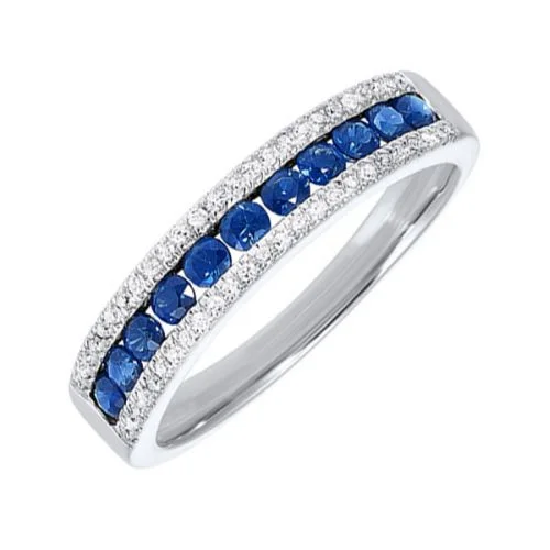 Bright topaz gemstone rings for clear sparkle -14k Sapphire and Diamond 3 Row Fashion Ring