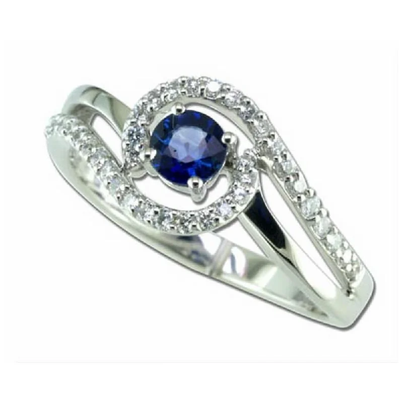 Brilliant diamond gemstone rings for unforgettable moments -14K White Gold 4mm Round Blue Sapphire/Diamond Ring