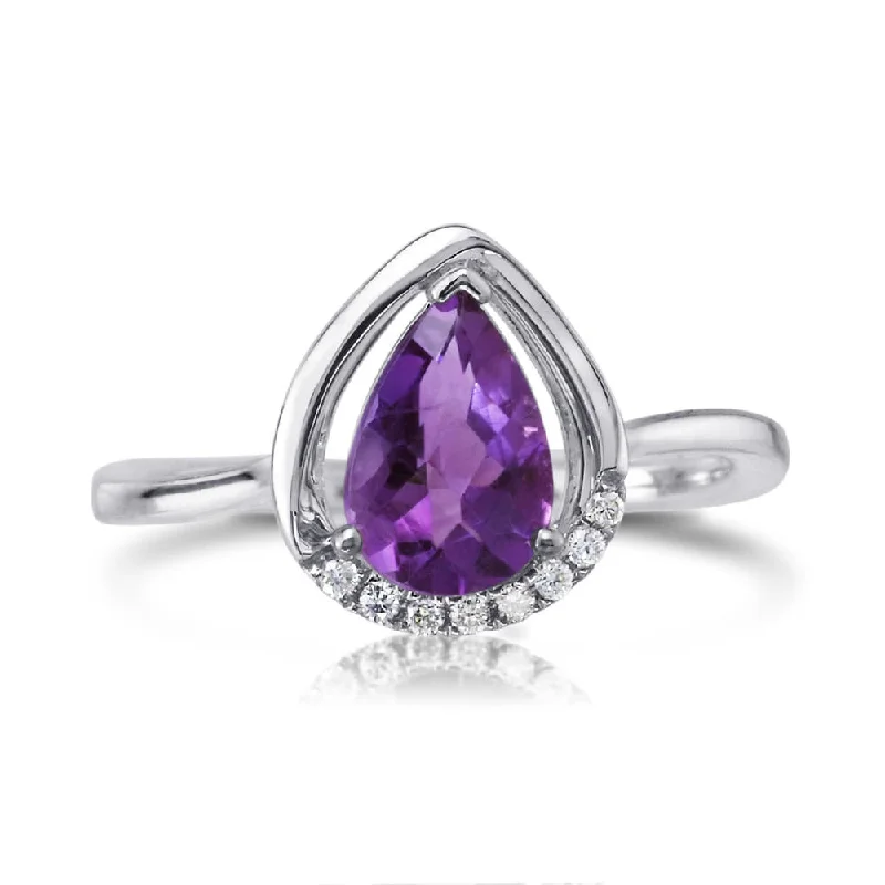 Delicate emerald gemstone rings showcasing lush green hues -14K White Gold Amethyst/Diamond Ring