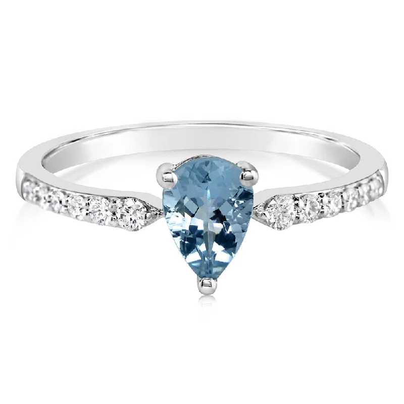 Bright topaz gemstone rings for clear sparkle -14K White Gold Aqua/Diamond Ring