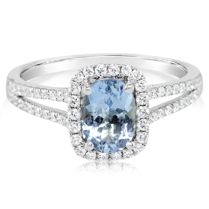 Mystical moonstone gemstone rings with glowing allure -14K White Gold Aquamarine/Diamond Ring