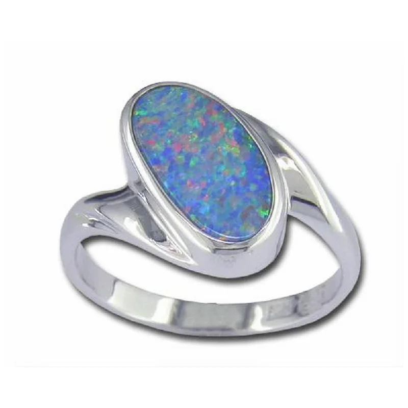 Charming amethyst gemstone rings for purple elegance -14K White Gold Australian Opal Doublet Ring